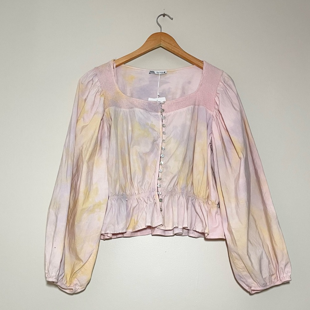 NWT Zara Tie Dye Balloon Sleeve Blouse